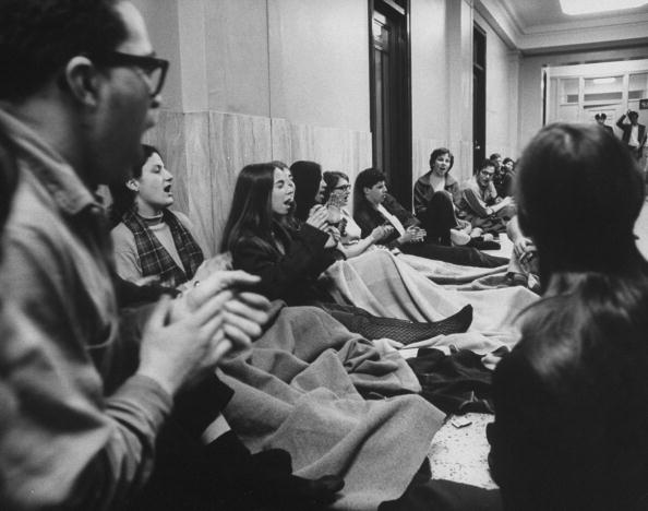 Students staging a sit-in to protest rac