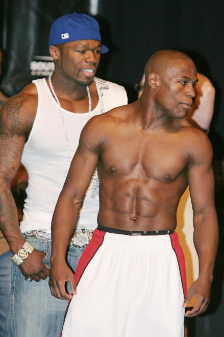 Rapper 50 Cent (L) and Floyd Mayweather...