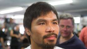 World champion boxer Manny Pacquiao open workout before Bradley fight.