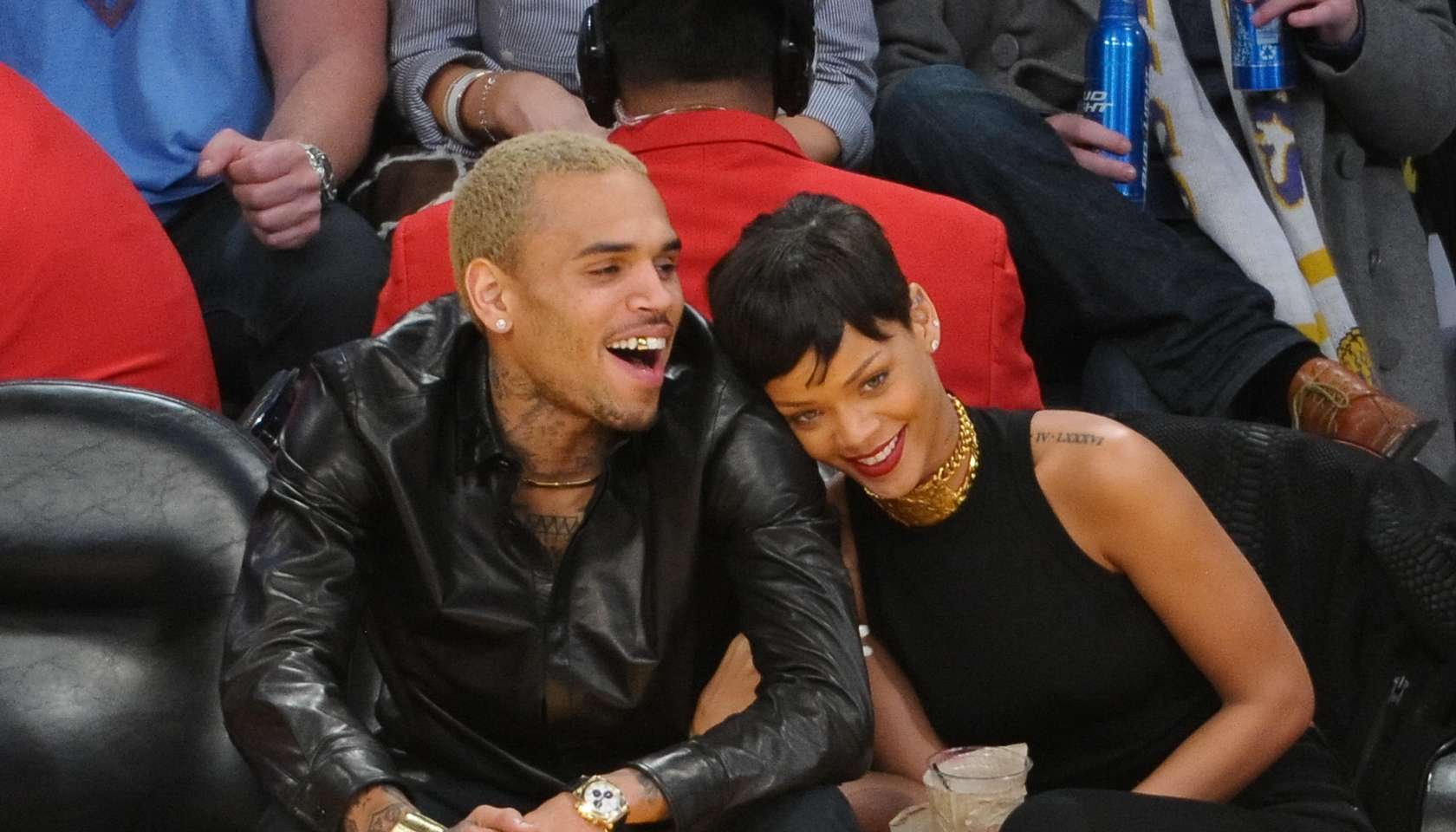 Chris Brown and Rihanna at NY Knicks Vs. LA Lakers basketball game