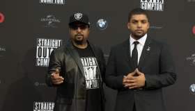 Ice Cube and son O'Shea Jackson Jr. at 'Straight Outta Comton' premiere