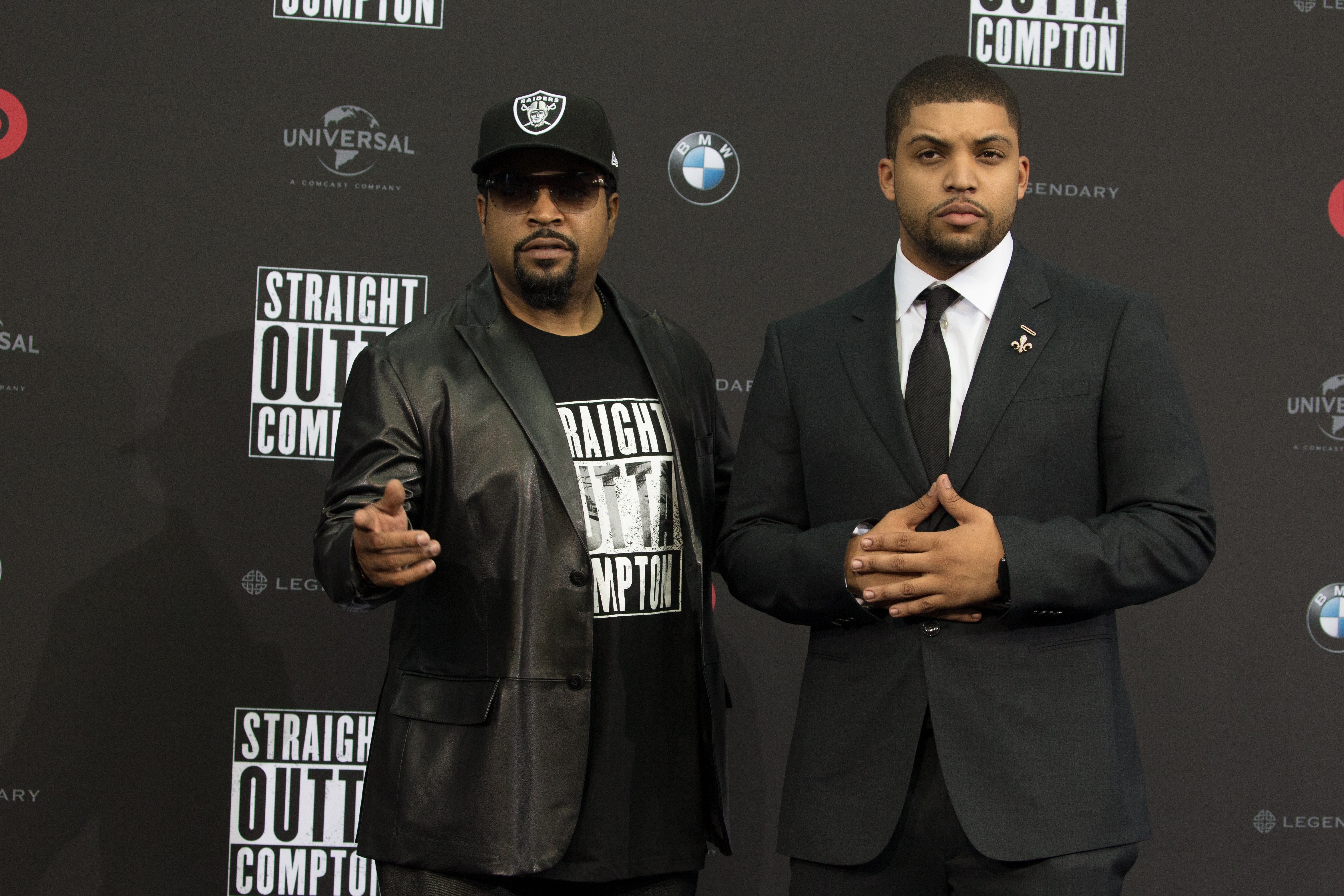 Ice Cube and son O'Shea Jackson Jr. at 'Straight Outta Compton' premiere