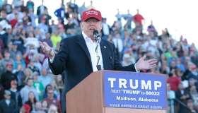 Republican Presidential Candidate Donald Trump Holds Primary Election Rally In Alabama
