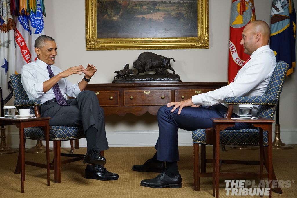 Derek Jeter and President Obama conversation players tribune