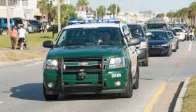 Sergeants car of the Sheriffs Department driving on a blue light Florida USA